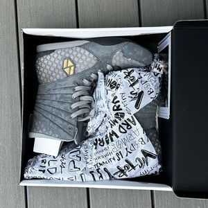 Gray High-Top Wrestling Style Sneakers with Gold Accent